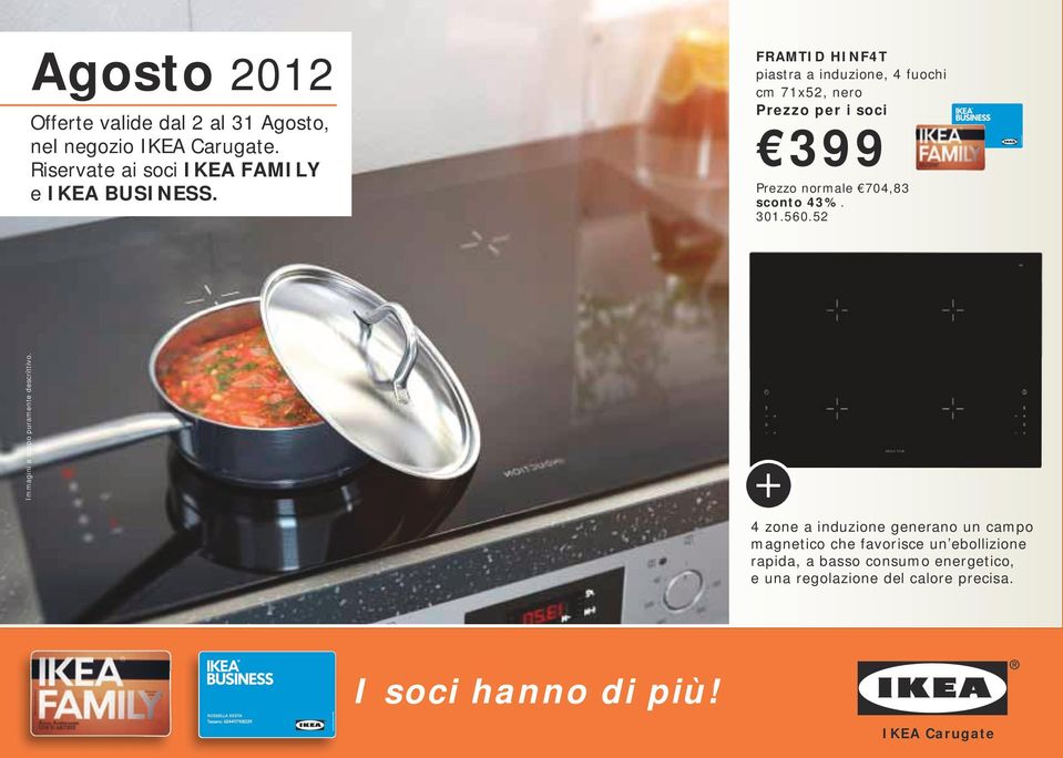 FRAMTID HINF4T piastra a induzione, 4 fuochi cm 71x52, nero 399 Prezzo normale 704,83 sconto 43%. 301.560.