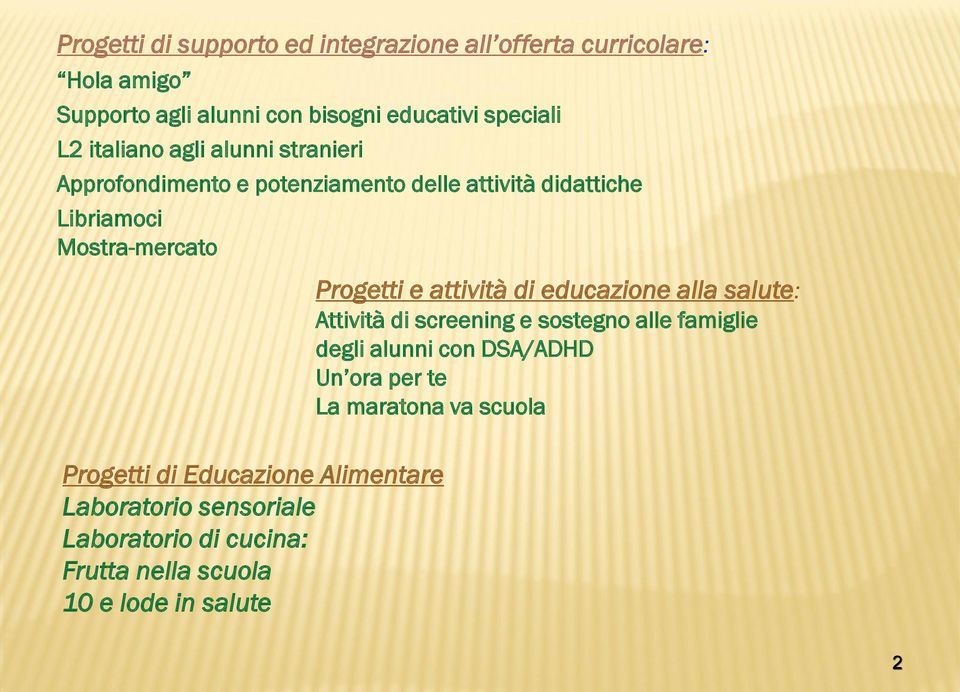 attività di educazione alla salute: Attività di screening e sostegno alle famiglie degli alunni con DSA/ADHD Un ora per te La