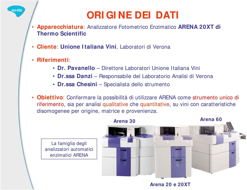 ssa Chesini Specialista dello strumento Obiettivo: Confermare la possibilità di utilizzare ARENA come strumento unico di riferimento, sia per analisi