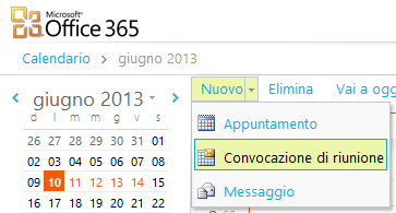 Appendice C Calendario 7.2 Convocazione di Riunione Per convocare una riunione si clicchi sulla freccetta a fianco la voce Nuovo nella sezione calendari.