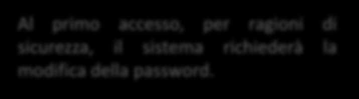 Modifica Password Al primo accesso, per ragioni di
