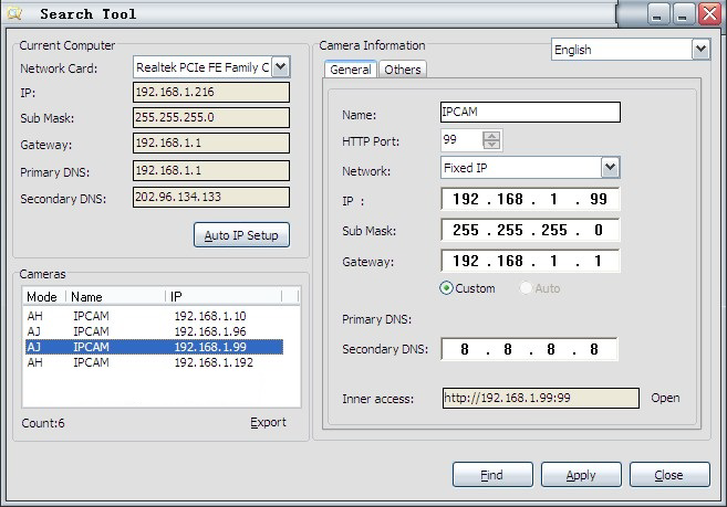 2. Software di gestione 2.1 Software strumento di ricerca 2.1.1 Cerca l'indirizzo IP della telecamera.