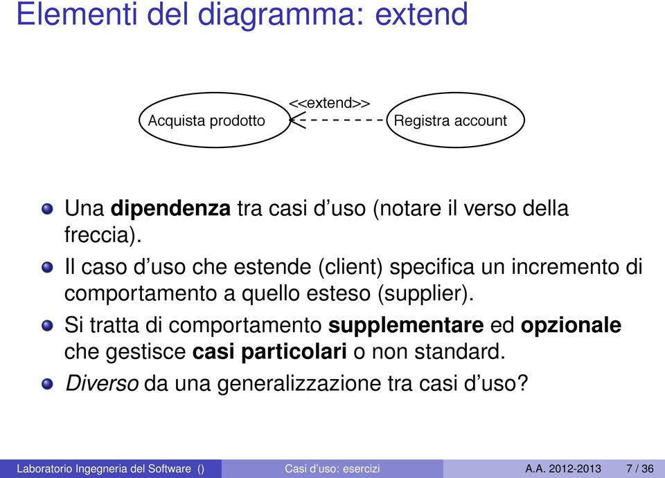 Il caso d uso che estende (client) specifica un incremento di comportamento a quello esteso (supplier).