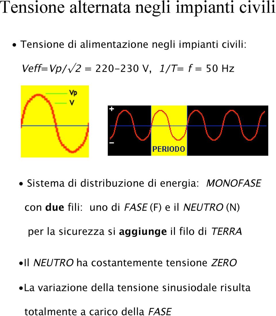 fili: uno di FASE (F) e il NEUTRO (N) per la sicurezza si aggiunge il filo di TERRA Il NEUTRO ha