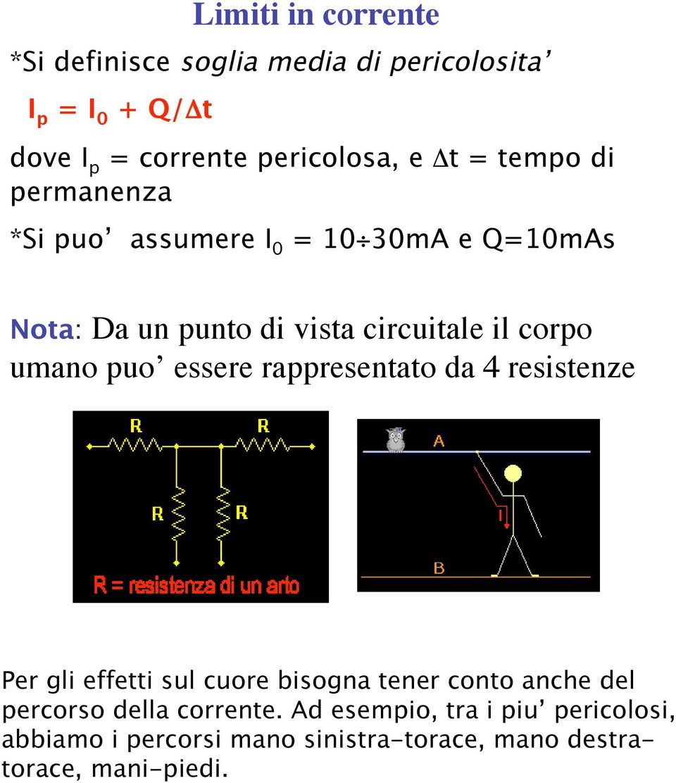 umano puo essere rappresentato da 4 resistenze Per gli effetti sul cuore bisogna tener conto anche del percorso