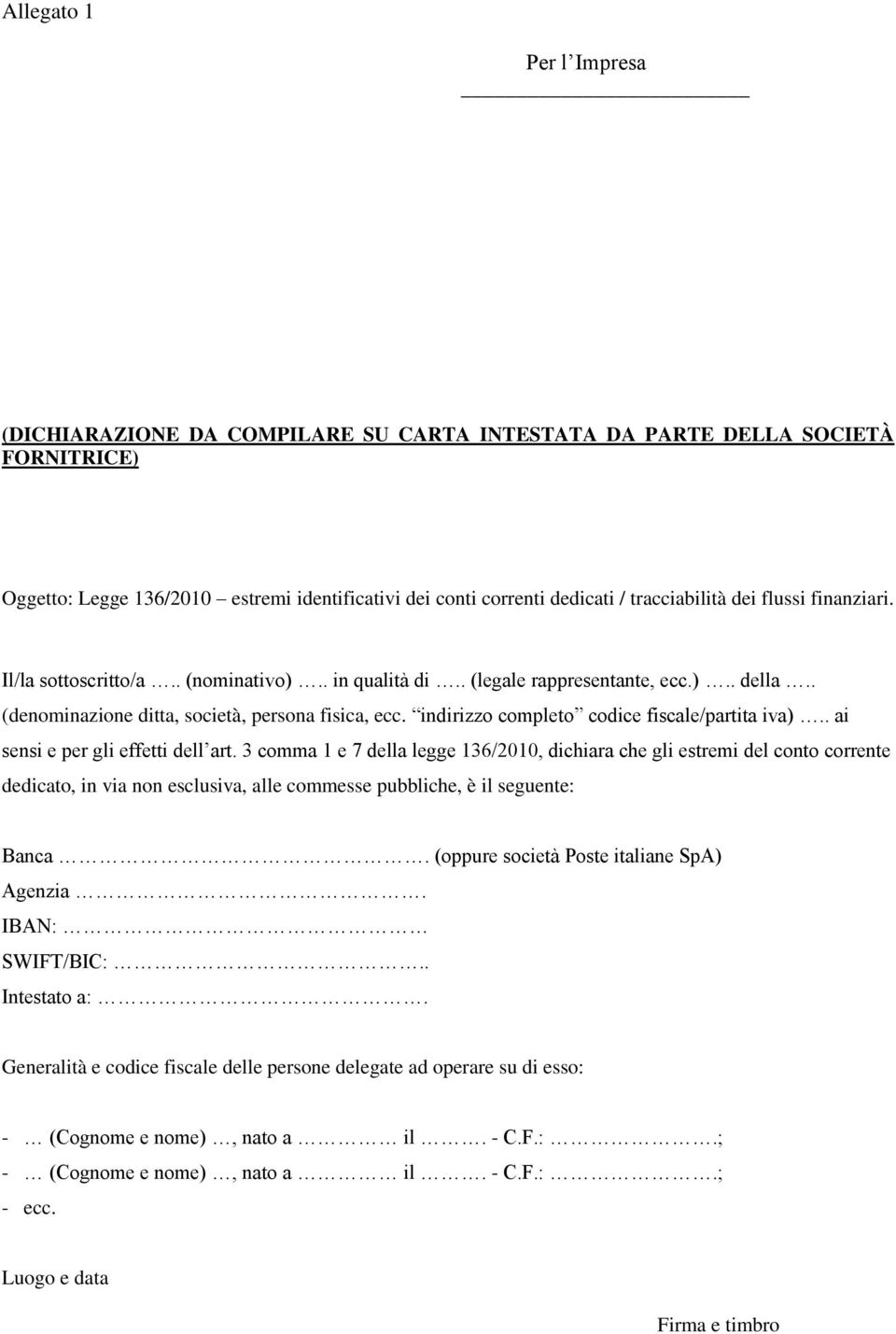 indirizzo completo codice fiscale/partita iva).. ai sensi e per gli effetti dell art.