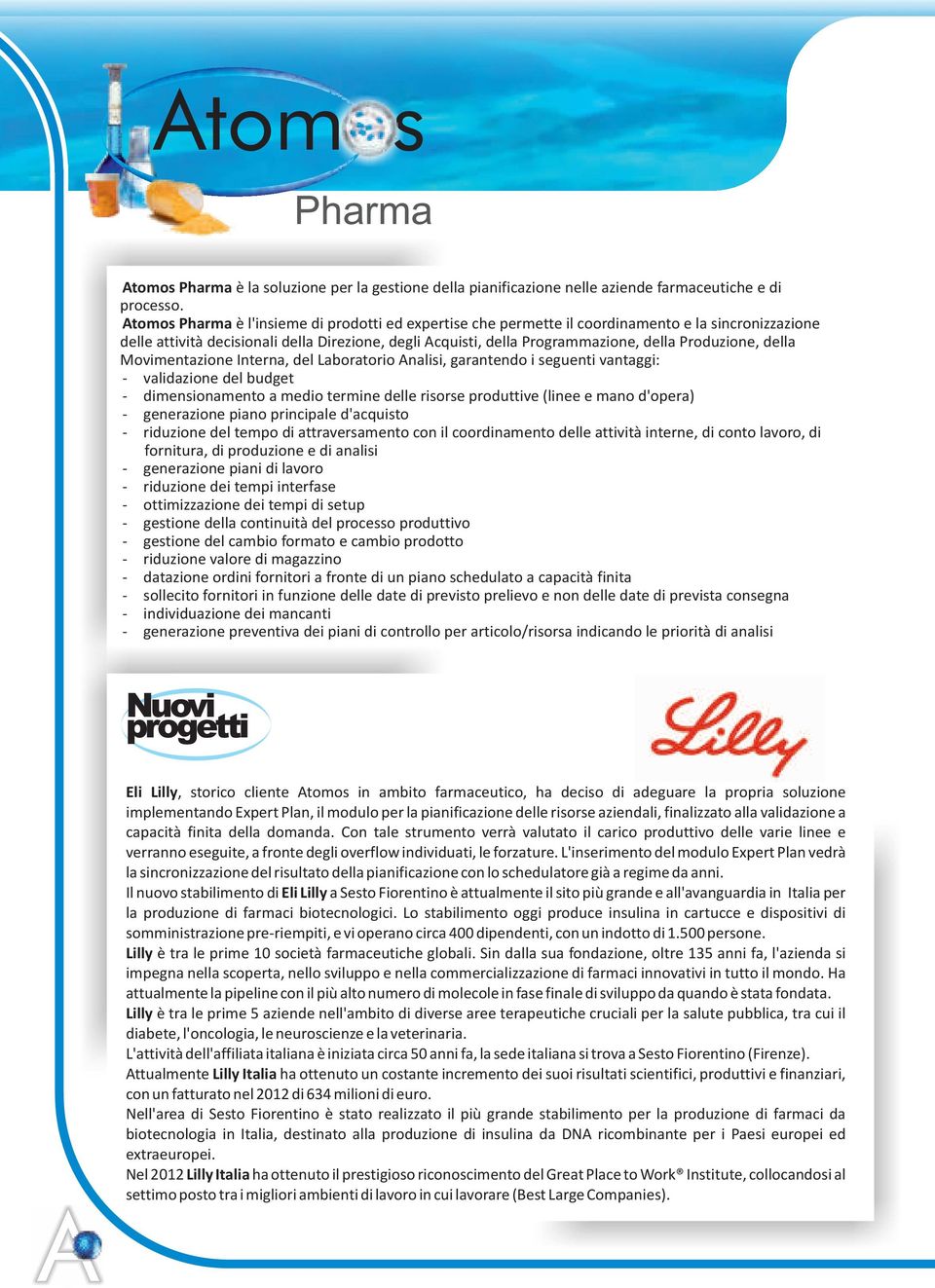 Produzione, della Movimentazione Interna, del Laboratorio Analisi, garantendo i seguenti vantaggi: - validazione del budget - dimensionamento a medio termine delle risorse produttive (linee e mano