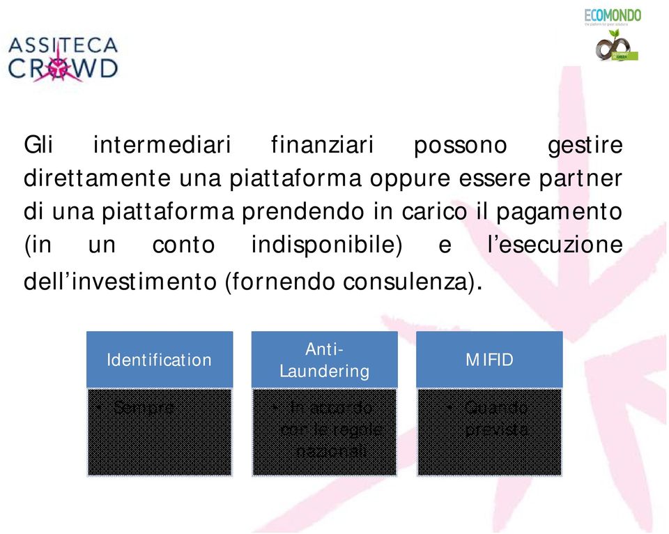 indisponibile) e l esecuzione dell investimento (fornendo consulenza).