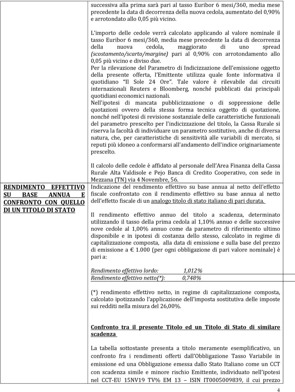 (scostamento/scarto/margine) pari al 0,90% con arrotondamento allo 0,05 più vicino e diviso due.