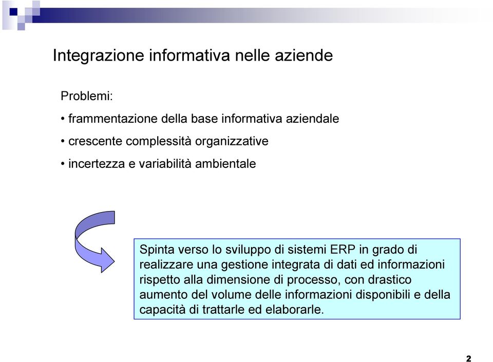 grado di realizzare una gestione integrata di dati ed informazioni rispetto alla dimensione di processo,