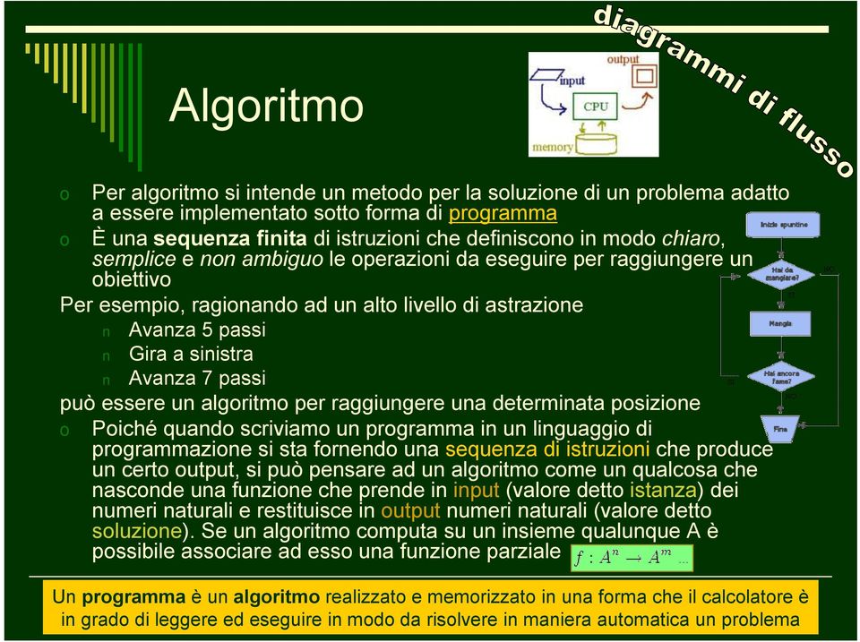 un algoritmo per raggiungere una determinata posizione o Poiché quando scriviamo un programma in un linguaggio di programmazione si sta fornendo una sequenza di istruzioni che produce un certo