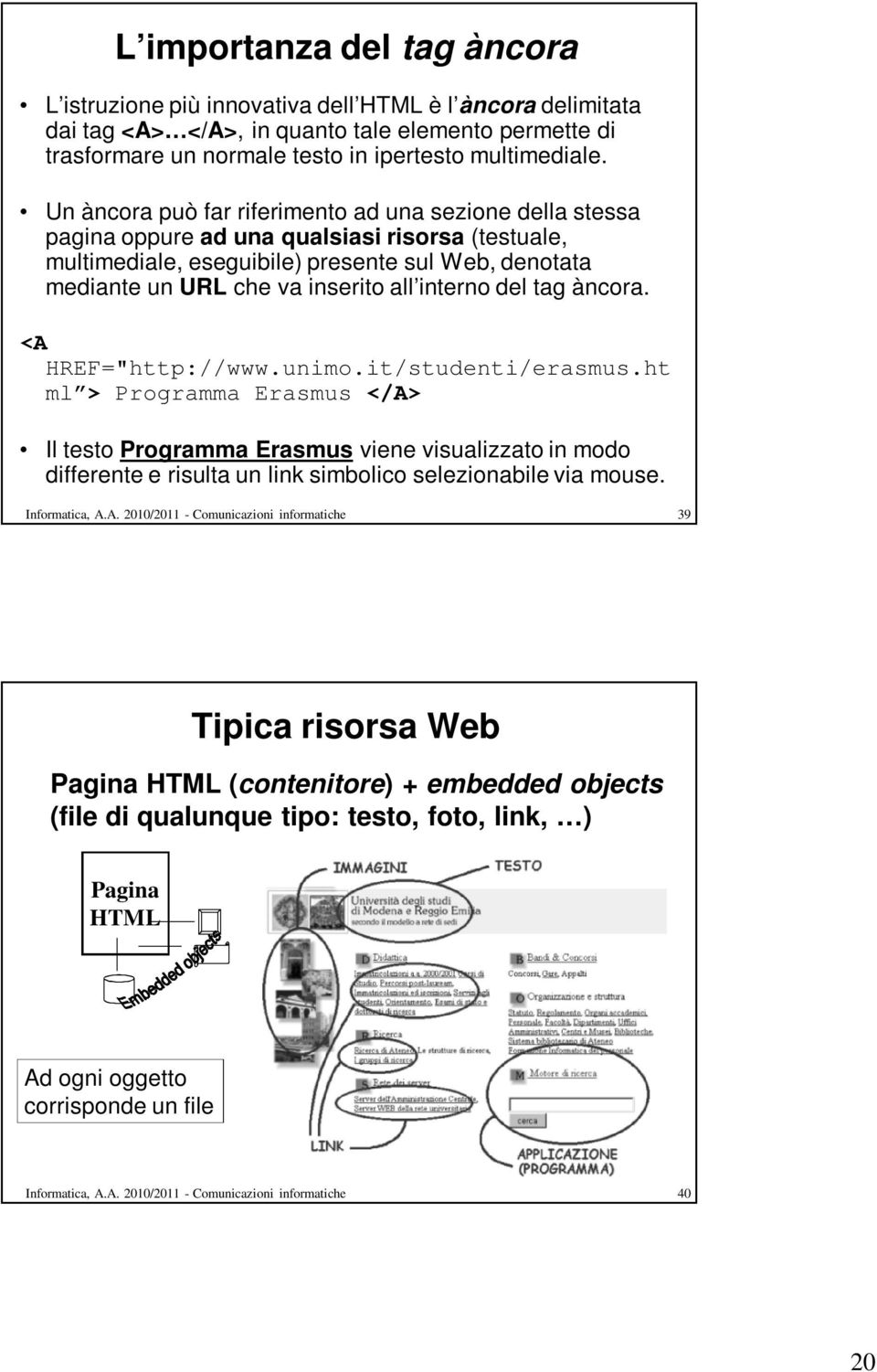 interno del tag àncora. <A HREF="http://www.unimo.it/studenti/erasmus.