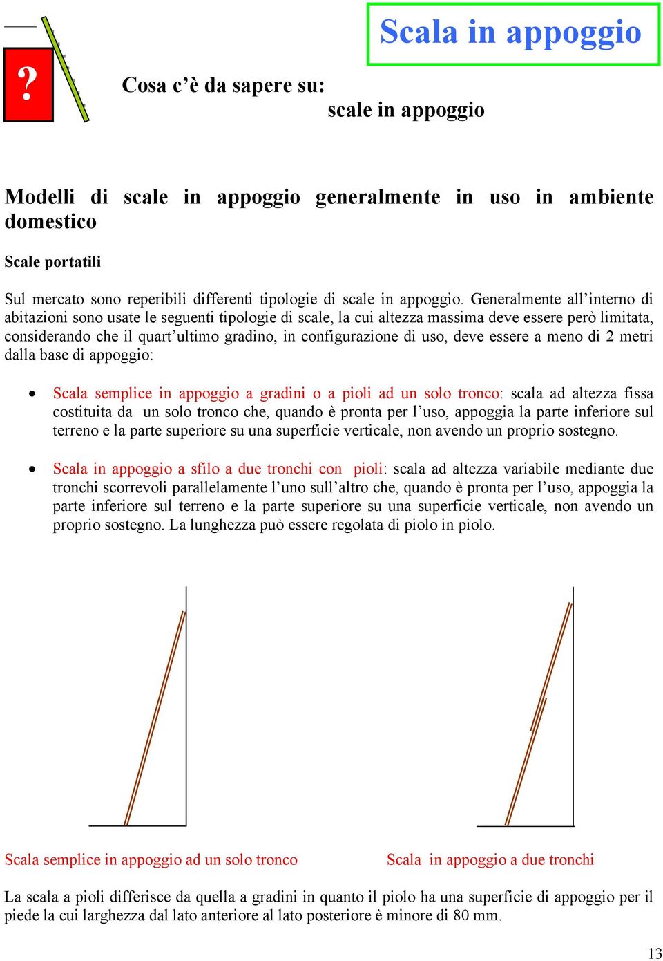 Generalmente all interno di abitazioni sono usate le seguenti tipologie di scale, la cui altezza massima deve essere però limitata, considerando che il quart ultimo gradino, in configurazione di uso,