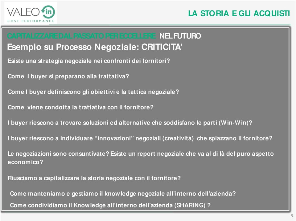 I buyer riescono a trovare soluzioni ed alternative che soddisfano le parti (Win-Win)? I buyer riescono a individuare innovazioni negoziali (creatività) che spiazzano il fornitore?