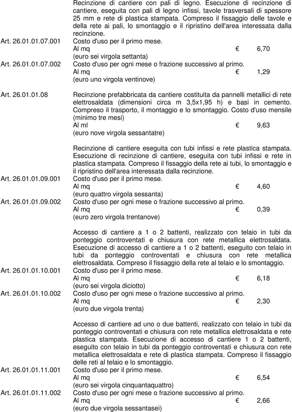 Esecuzione di recinzione di cantiere, eseguita con pali di legno infissi, tavole trasversali di spessore 25 mm e rete di plastica stampata.