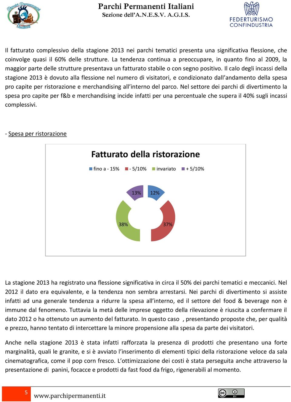 Il calo degli incassi della stagione 2013 è dovuto alla flessione nel numero di visitatori, e condizionato dall andamento della spesa pro capite per ristorazione e merchandising all interno del parco.