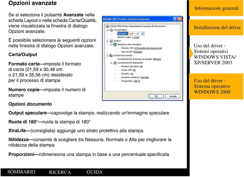 il processo di stampa Numero copie imposta il numero di stampe Opzioni documento Output speculare capovolge la stampa, realizzando un'immagine speculare Ruota di 180 ruota la stampa di 180 XtraLife