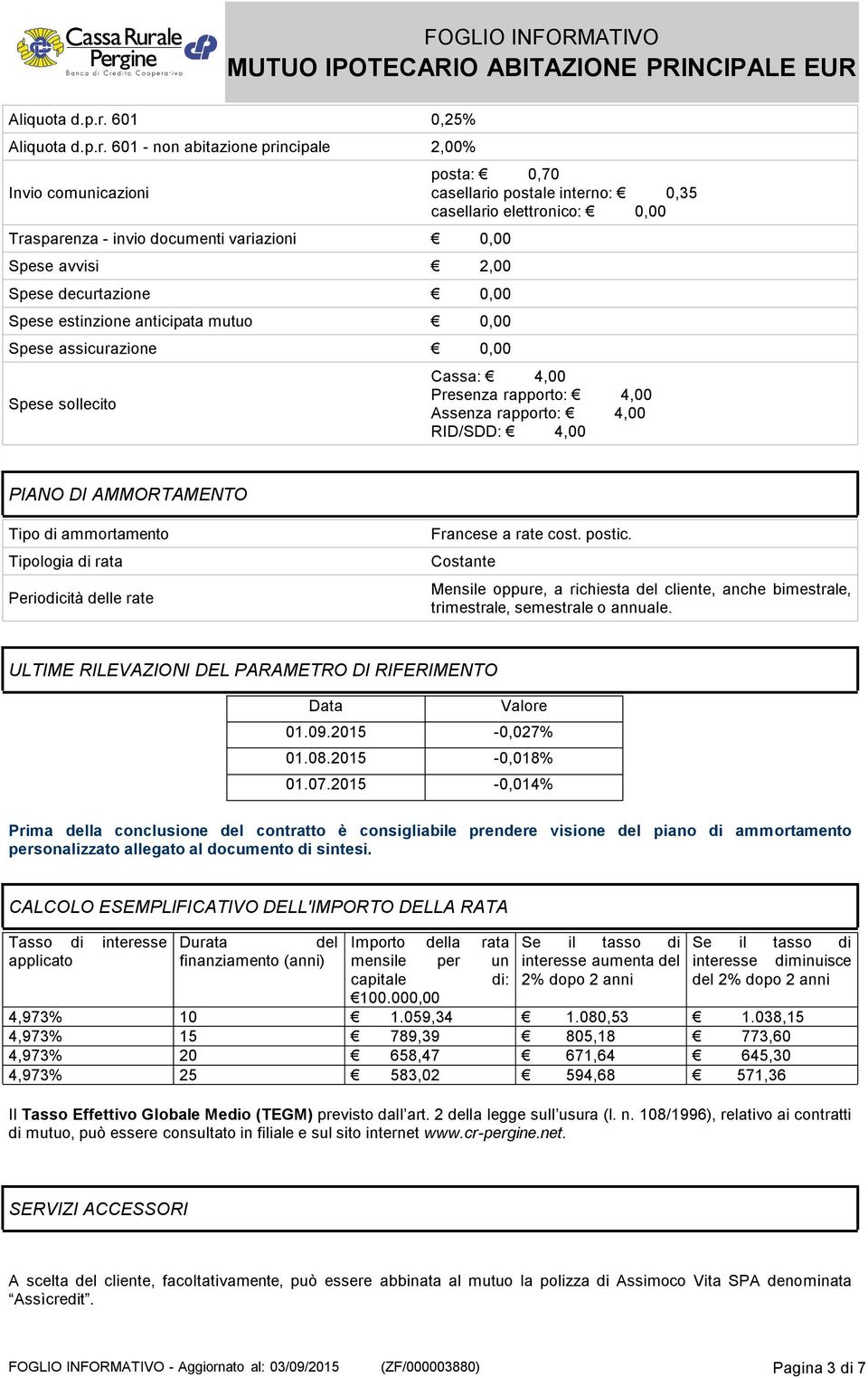 Spese assicurazione 0,00 Spese sollecito posta: 0,70 casellario postale interno: 0,35 casellario elettronico: 0,00 Cassa: 4,00 Presenza rapporto: 4,00 Assenza rapporto: 4,00 RID/SDD: 4,00 PIANO DI