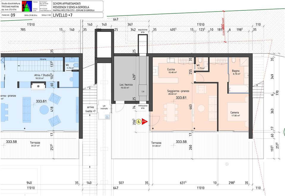 73 m 2 arrivo livello +7 Loc. tecnico 15.03 m 2 25 439 5 25 74 206 5 T.P. immissione aria 4 E Terrazza 51.09 m 2 Cucina 10.