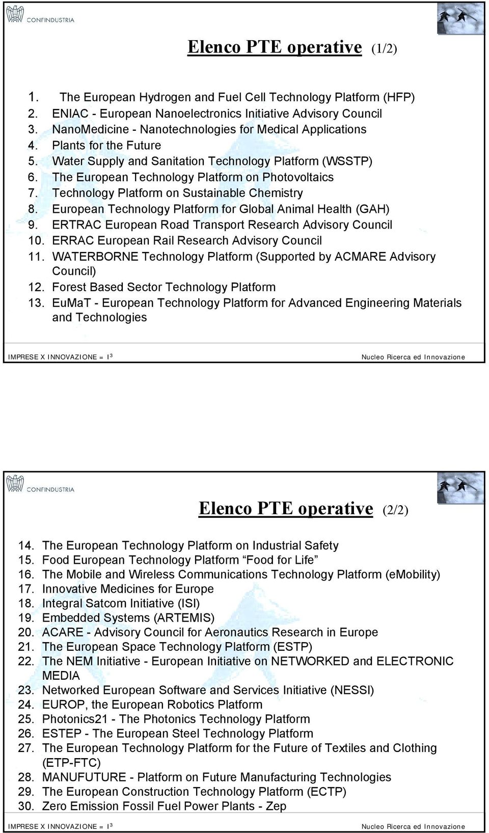 Technology Platform on Sustainable Chemistry 8. European Technology Platform for Global Animal Health (GAH) 9. ERTRAC European Road Transport Research Advisory Council 10.