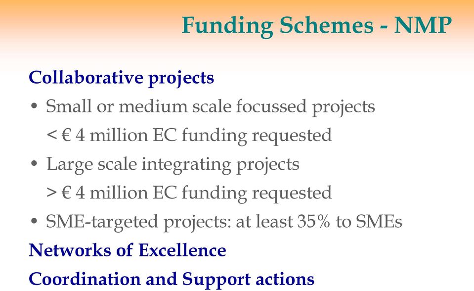 integrating projects > 4 million EC funding requested SME-targeted
