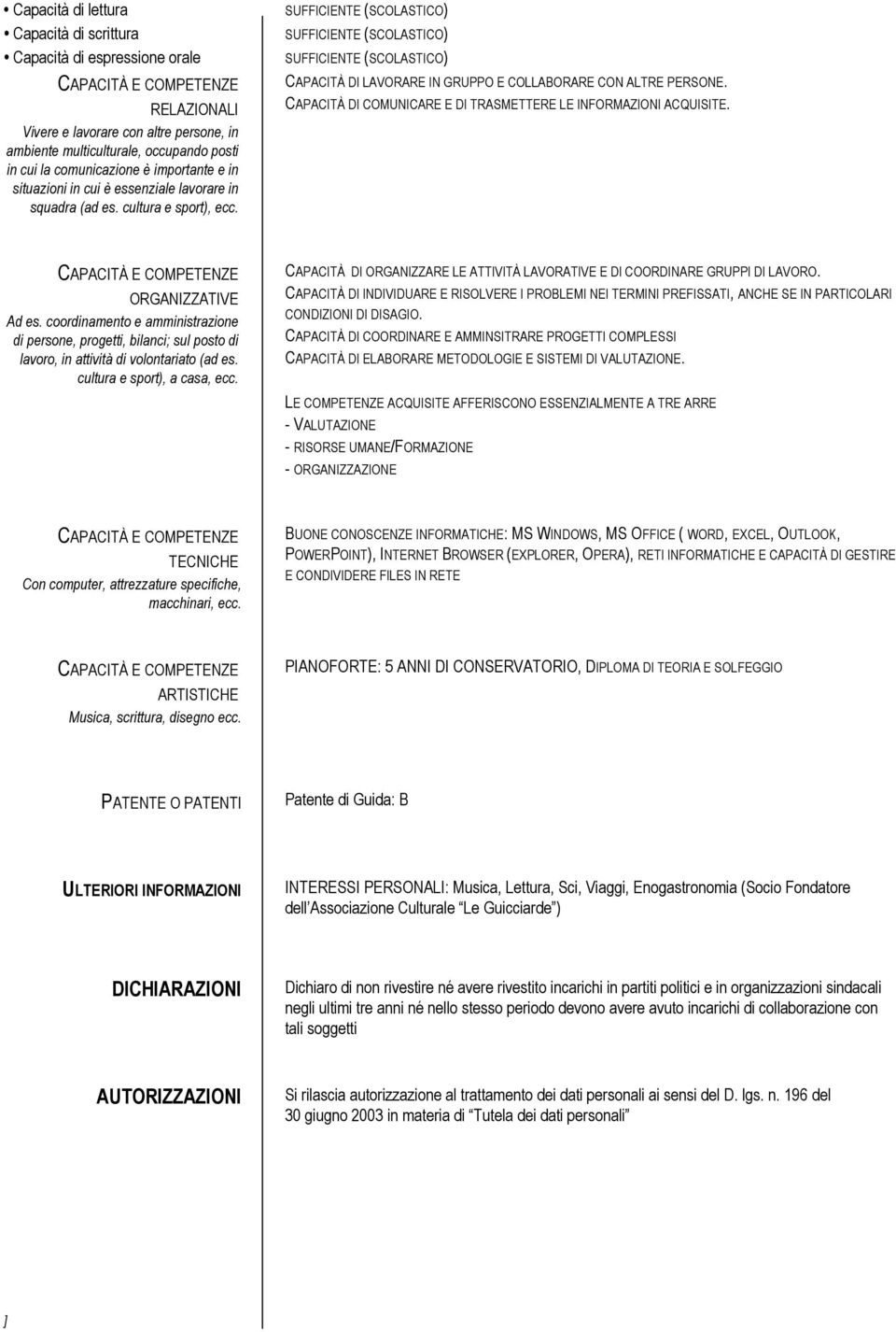 CAPACITÀ DI COMUNICARE E DI TRASMETTERE LE INFORMAZIONI ACQUISITE. ORGANIZZATIVE Ad es. coordinamento e amministrazione di persone, progetti, bilanci; sul posto di, in attività di volontariato (ad es.