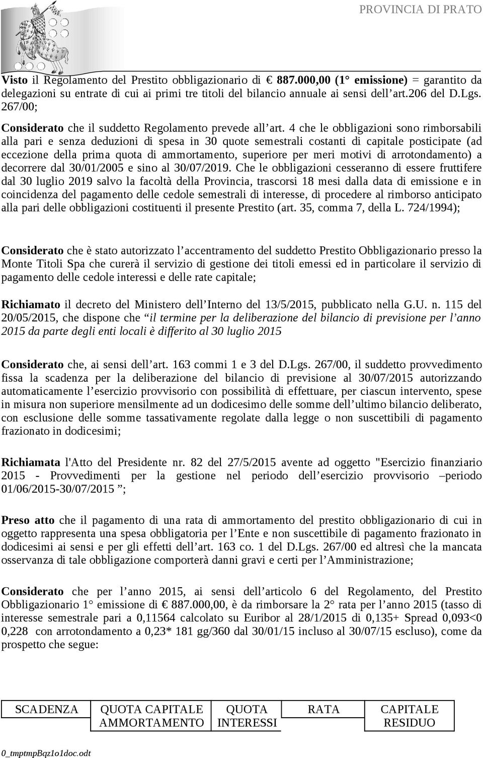 4 che le obbligazioni sono rimborsabili alla pari e senza deduzioni di spesa in 30 quote semestrali costanti di capitale posticipate (ad eccezione della prima quota di ammortamento, superiore per