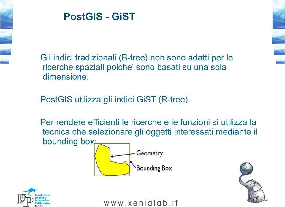 PostGIS utilizza gli indici GiST (R-tree).