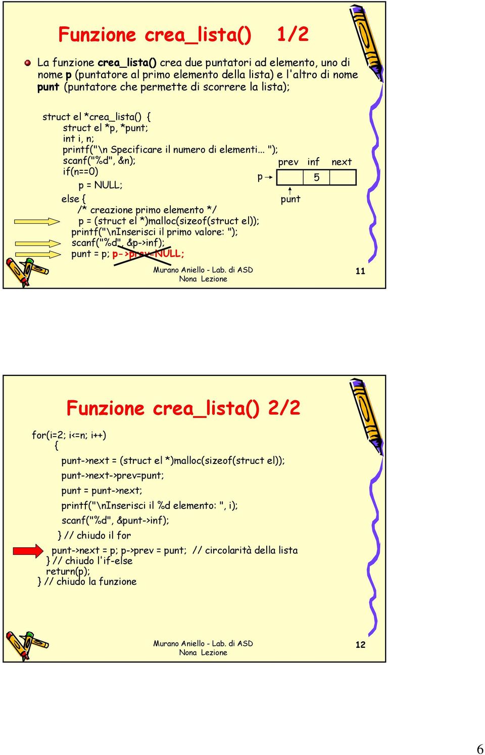 .. "); scanf("%d", &n); prev if(n==0) p p = NULL; punt /* creazione primo elemento */ p = (struct el *)malloc(sizeof(struct el)); printf("\ninserisci il primo valore: "); scanf("%d", &p->inf); punt =