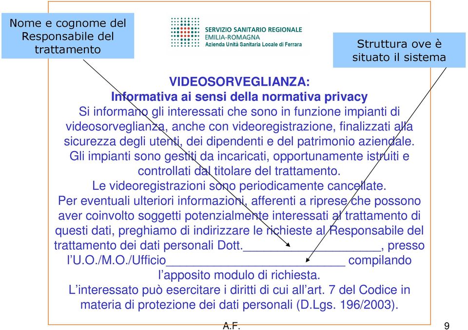 Gli impianti sono gestiti da incaricati, opportunamente istruiti e controllati dal titolare del trattamento. Le videoregistrazioni sono periodicamente cancellate.