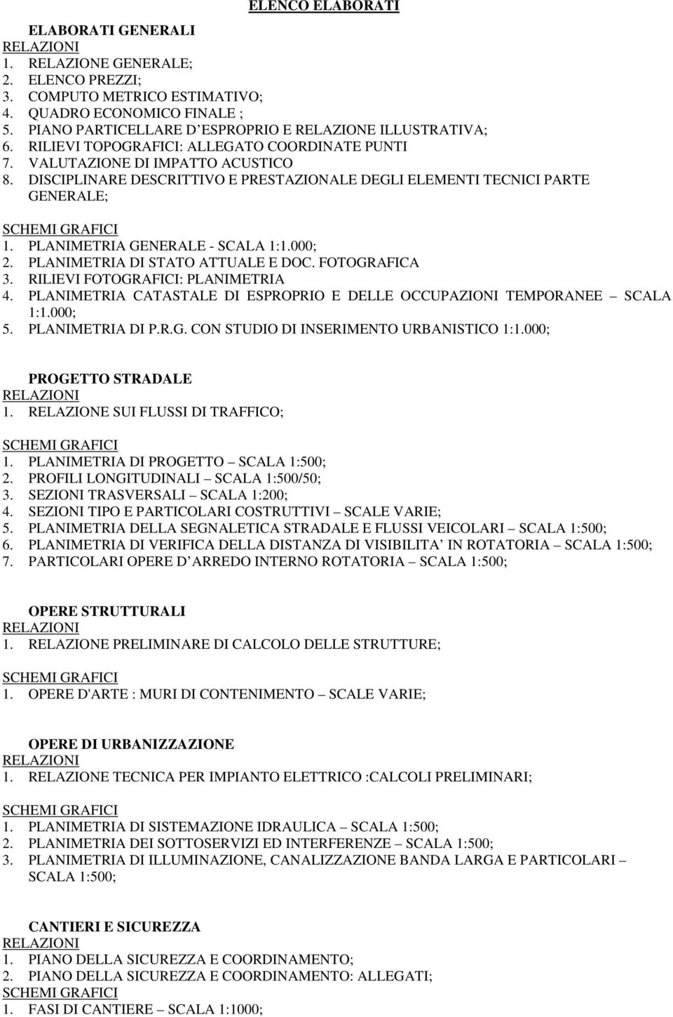 PLANIMETRIA GENERALE - SCALA 1:1.000; 2. PLANIMETRIA DI STATO ATTUALE E DOC. FOTOGRAFICA 3. RILIEVI FOTOGRAFICI: PLANIMETRIA 4.