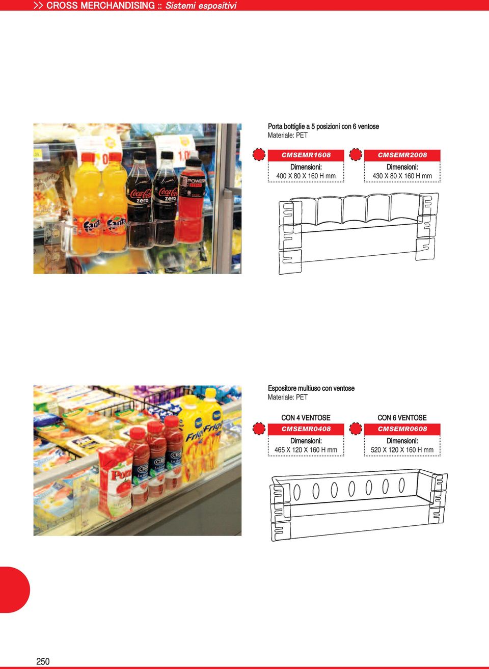 Espositore multiuso con ventose Materiale: PET CON 4 VENTOSE