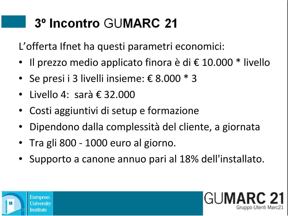 000 Costi aggiuntivi di setup e formazione Dipendono dalla complessità del cliente,