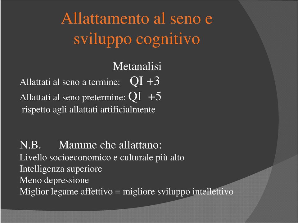 N.B. Mamme che allattano: Livello socioeconomico e culturale più alto Intelligenza