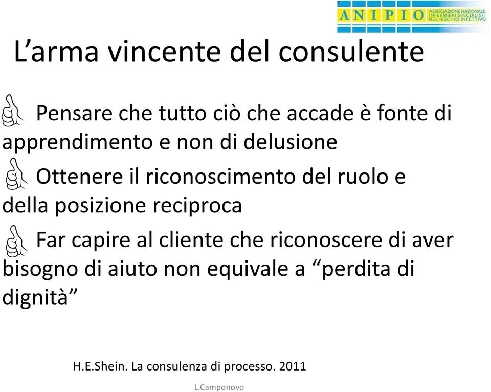 posizione reciproca Far capire al cliente che riconoscere di aver bisogno di