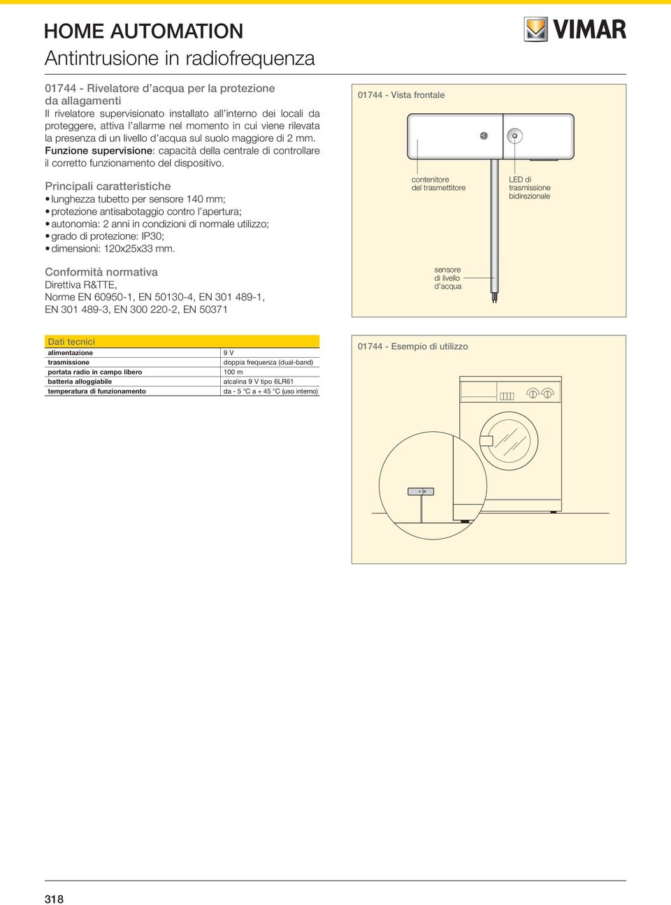 onformità normativa 01744 - Vista frontale contenitore del trasmettitore sensore di livello d acqua LED di bidirezionale alimentazione portata radio in campo