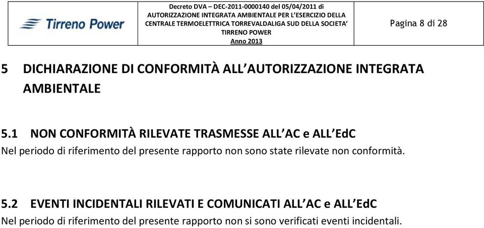 rapporto non sono state rilevate non conformità. 5.