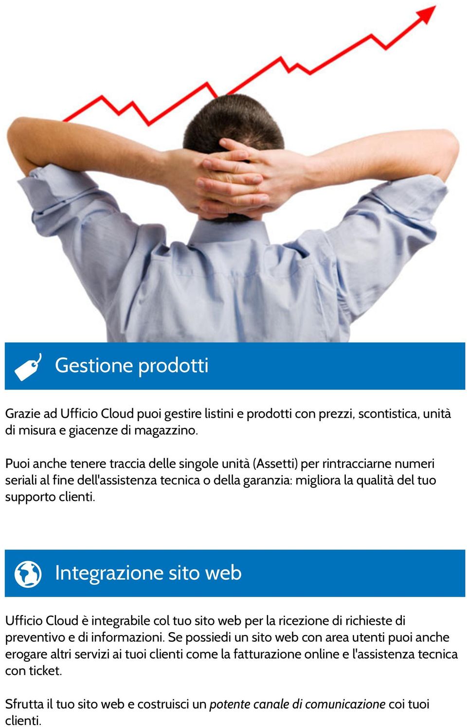 supporto clienti. Integrazione sito web Ufficio Cloud è integrabile col tuo sito web per la ricezione di richieste di preventivo e di informazioni.