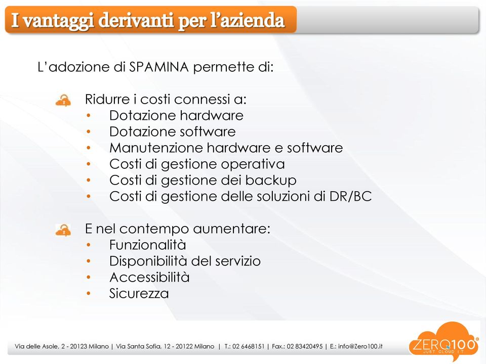 operativa Costi di gestione dei backup Costi di gestione delle soluzioni di