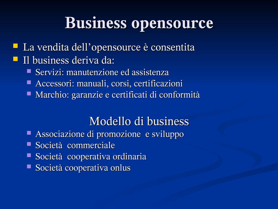 Marchio: garanzie e certificati di conformità Modello di business Associazione di