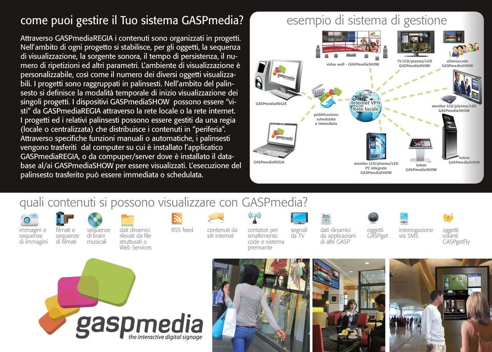 L ambiente di visualizzazione è personalizzabile, così come il numero dei diversi oggetti visualizzabili. I progetti sono raggruppati in palinsesti.