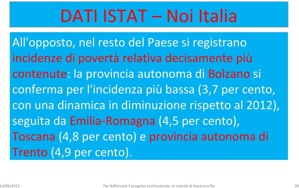 diminuzione rispetto al 2012), seguita da Emilia-Romagna (4,5 per cento), Toscana (4,8 per cento) e provincia