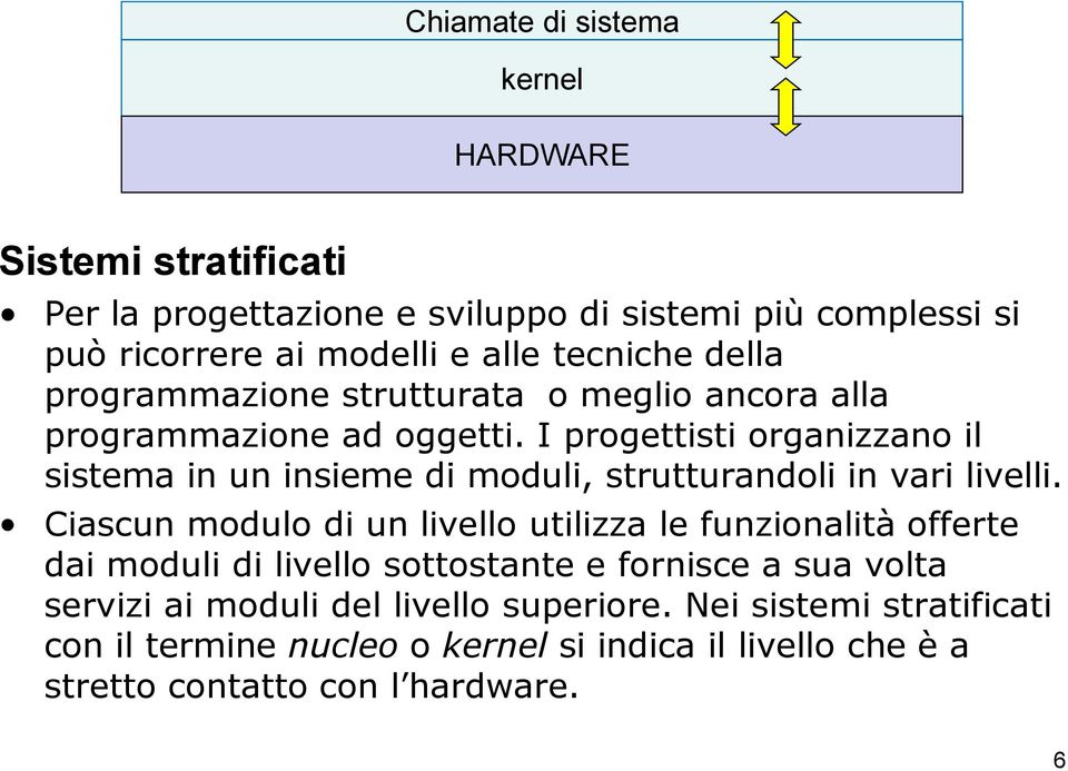 I progettisti organizzano il sistema in un insieme di moduli, strutturandoli in vari livelli.