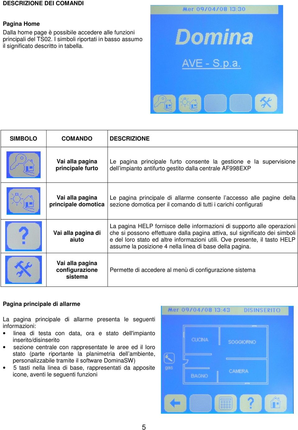 principale domotica Le pagina principale di allarme consente l accesso alle pagine della sezione domotica per il comando di tutti i carichi configurati Vai alla pagina di aiuto La pagina HELP