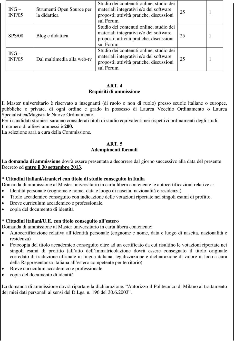 Laurea Vecchio Ordinamento o Laurea Specialistica/Magistrale Nuovo Ordinamento. Per i candidati stranieri saranno considerati titoli di studio equivalenti nei rispettivi ordinamenti degli studi.