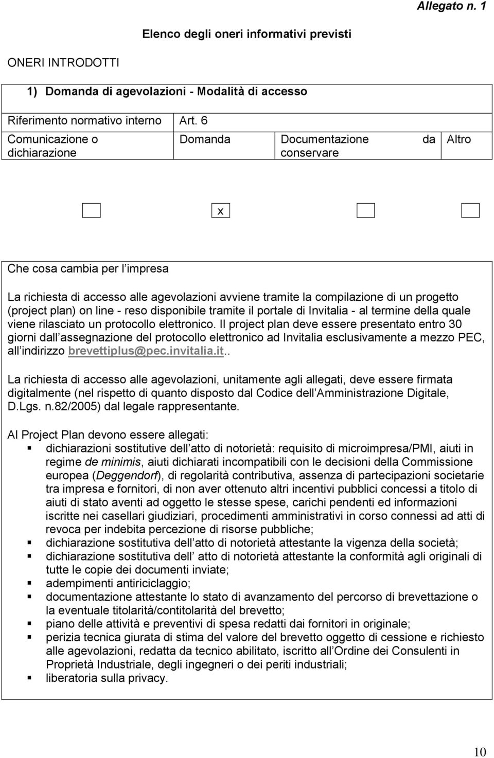 (project plan) on line - reso disponibile tramite il portale di Invitalia - al termine della quale viene rilasciato un protocollo elettronico.