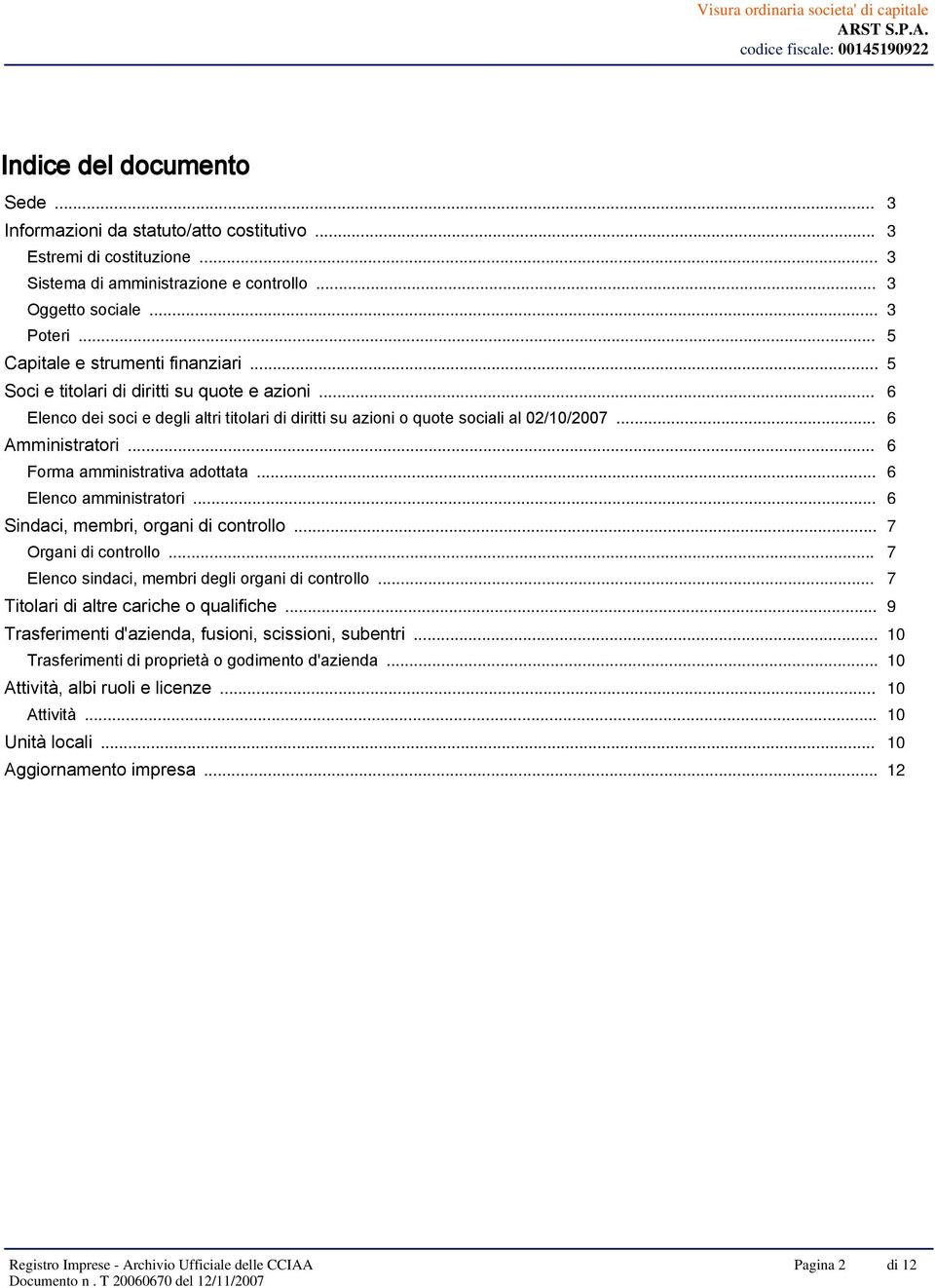 .. 6 Elenco dei soci e degli altri titolari di diritti su azioni o quote sociali al 02/10/2007... 6 Amministratori... 6 Forma amministrativa adottata... 6 Elenco amministratori.