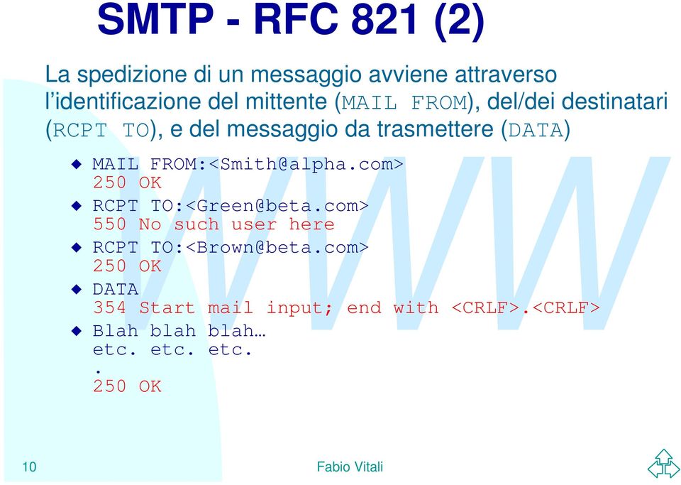 etc. etc. MAIL FROM:<Smith@alpha.com> 250 OK RCPT TO:<Green@beta.