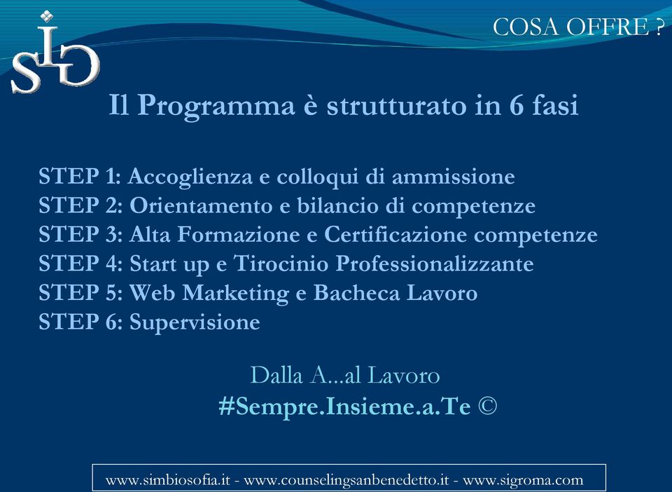 STEP 2: Orientamento e bilancio di competenze STEP 3: Alta Formazione e