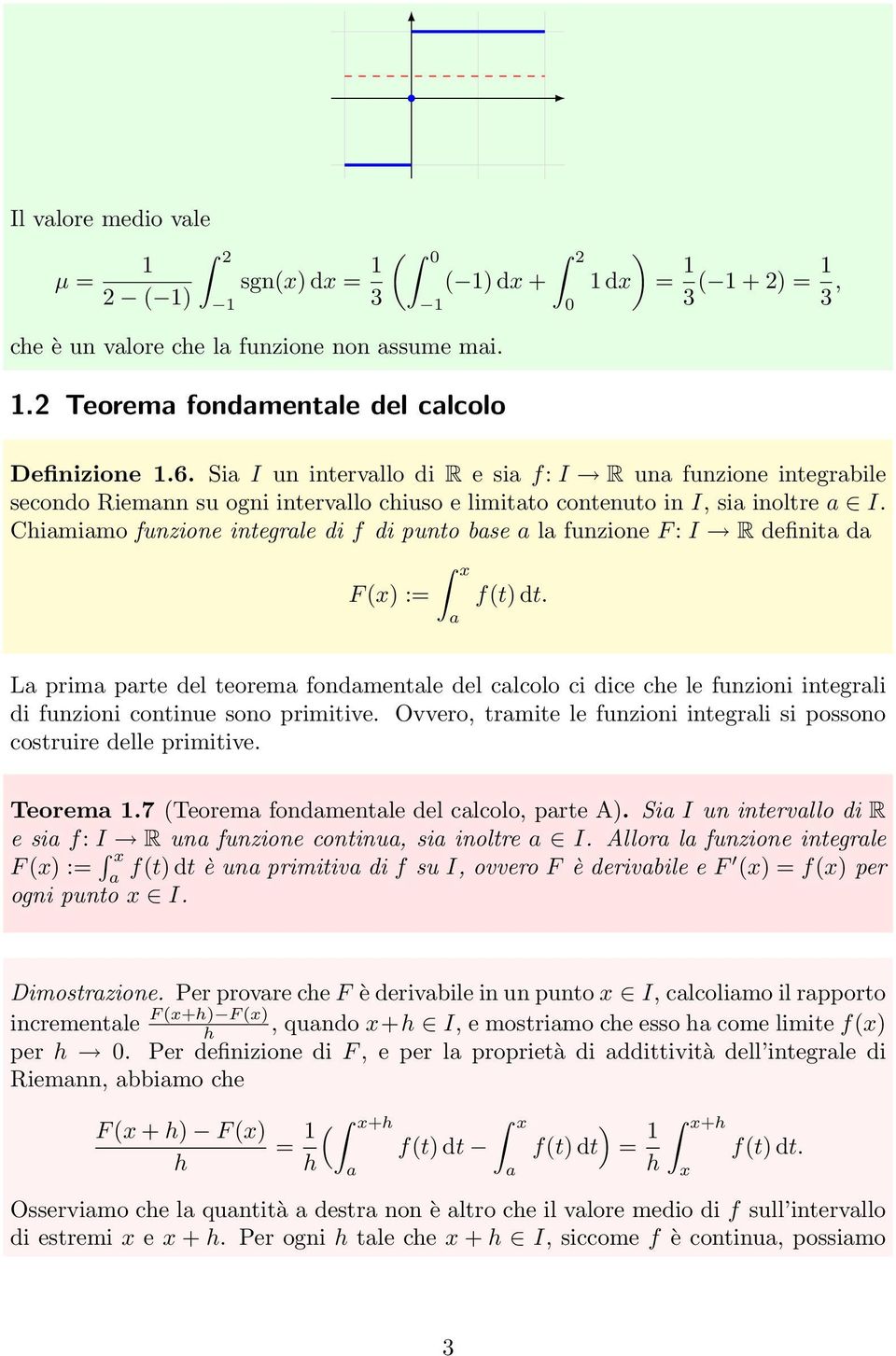 Cimimo funzione integrle di f di punto bse l funzione F : I R definit d F (x) := f(t) dt.